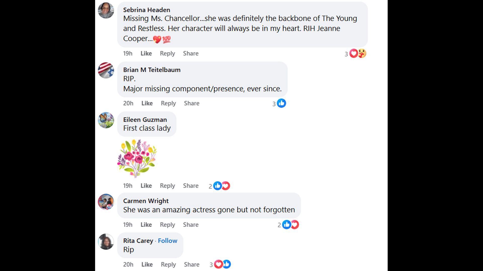 Fans voice their opinions about Jeanne Cooper and her character (Image via Facebook/The Young and the Restless)